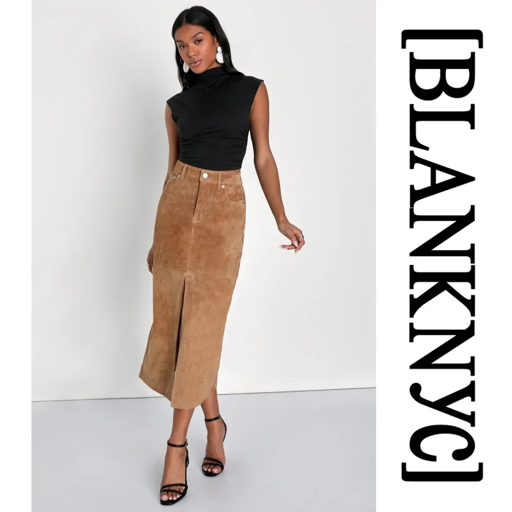 BlankNYC × Free People -Suede Midi Skirt- Tan - Size 24 - Picture 4 of 12